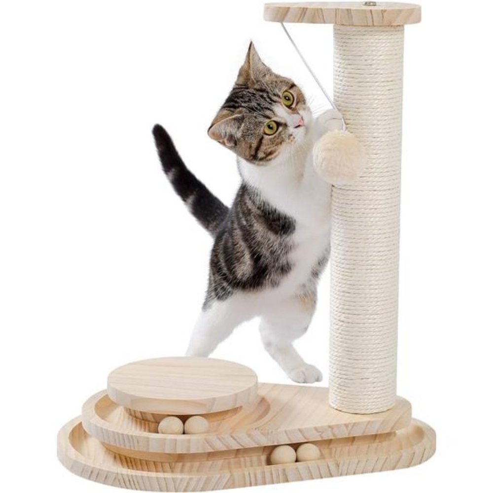 Cat Scratching Post Cat Scratcher Toy Wooden Two-Layer Cat Turntable
